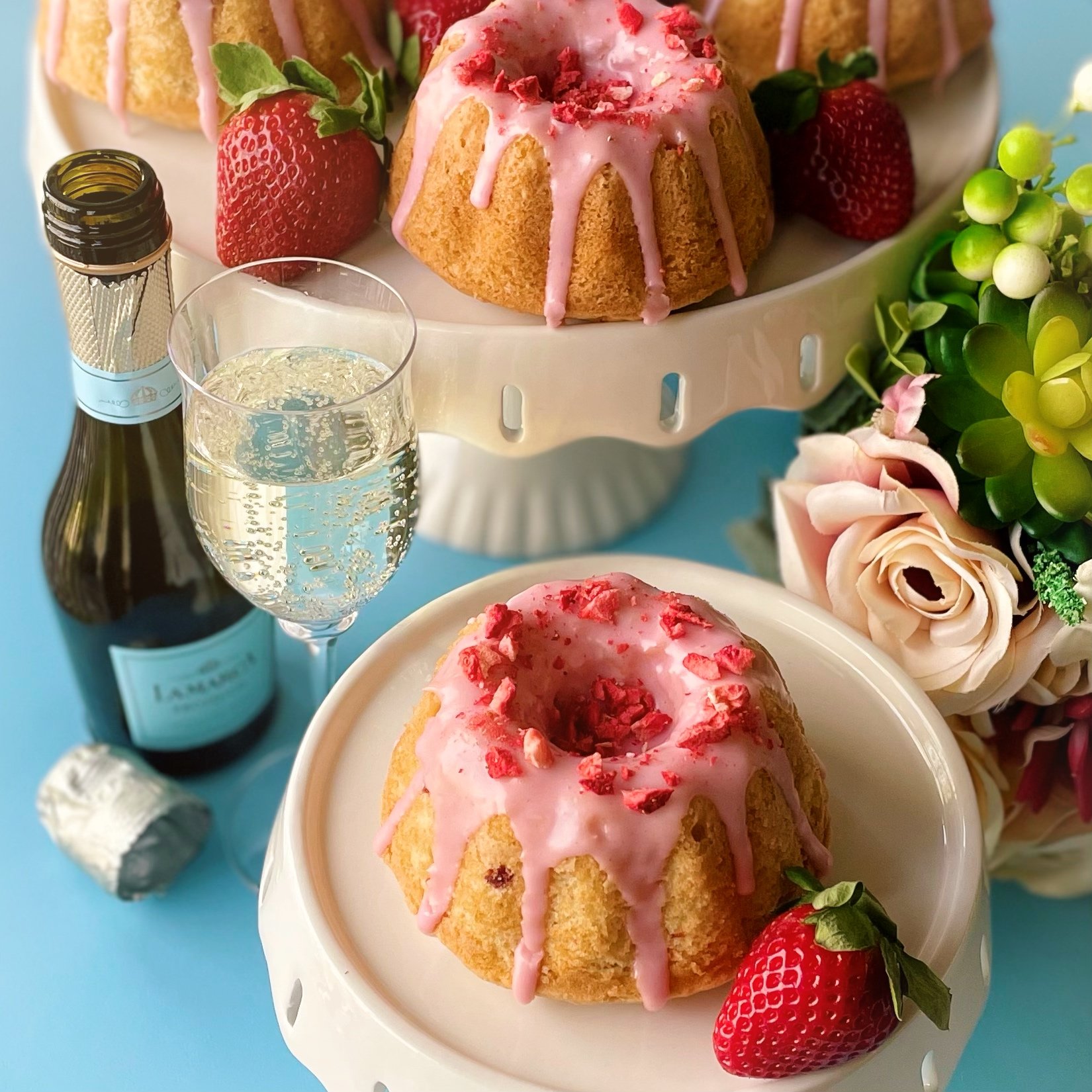 Strawberry Champagne Mini Bundt Cakes