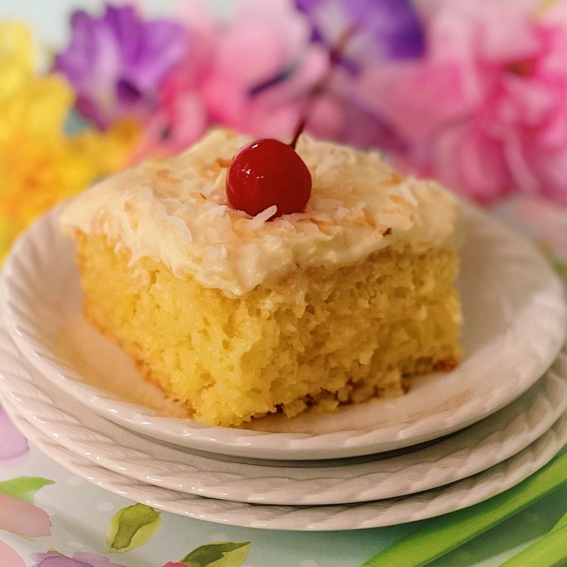 Easy Piña Colada Poke Sheet Cake