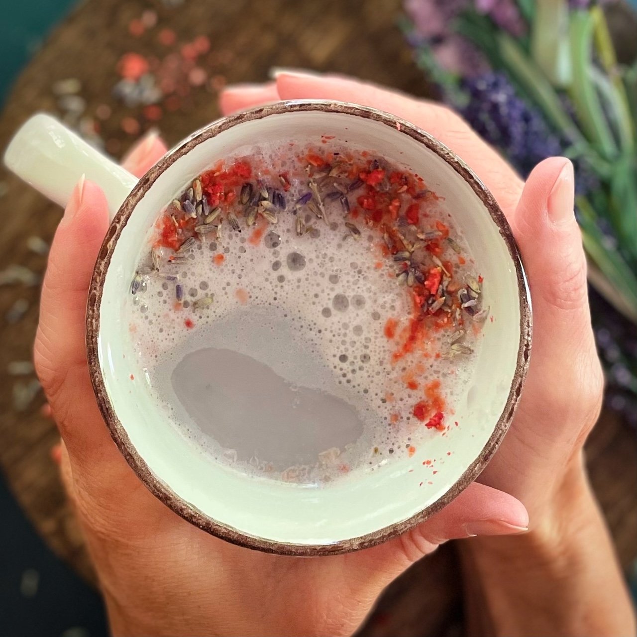 Moon themed drink for viewing total solar eclipse for lavender moon milk.