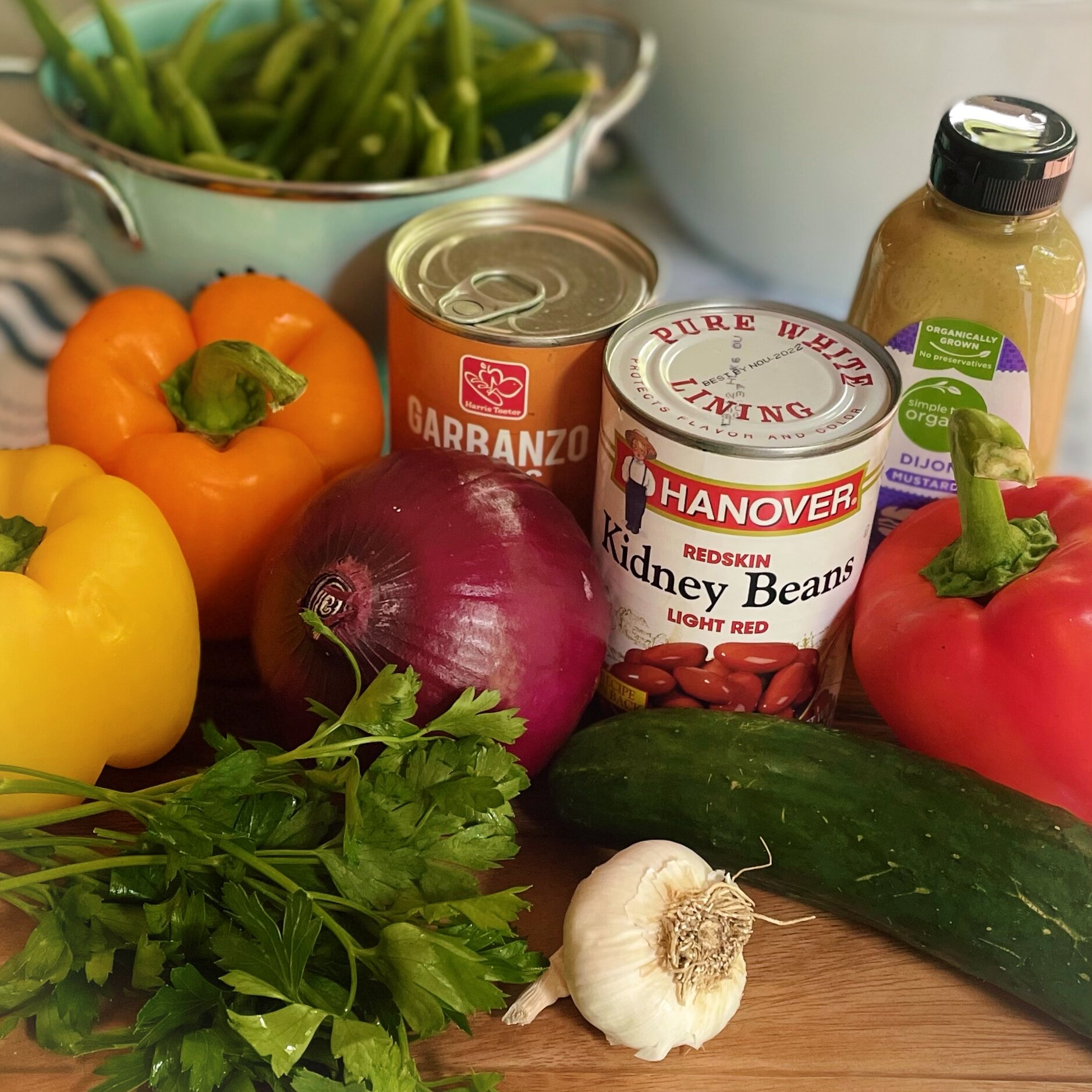 ingredients to make healthy mediterranean bean salad