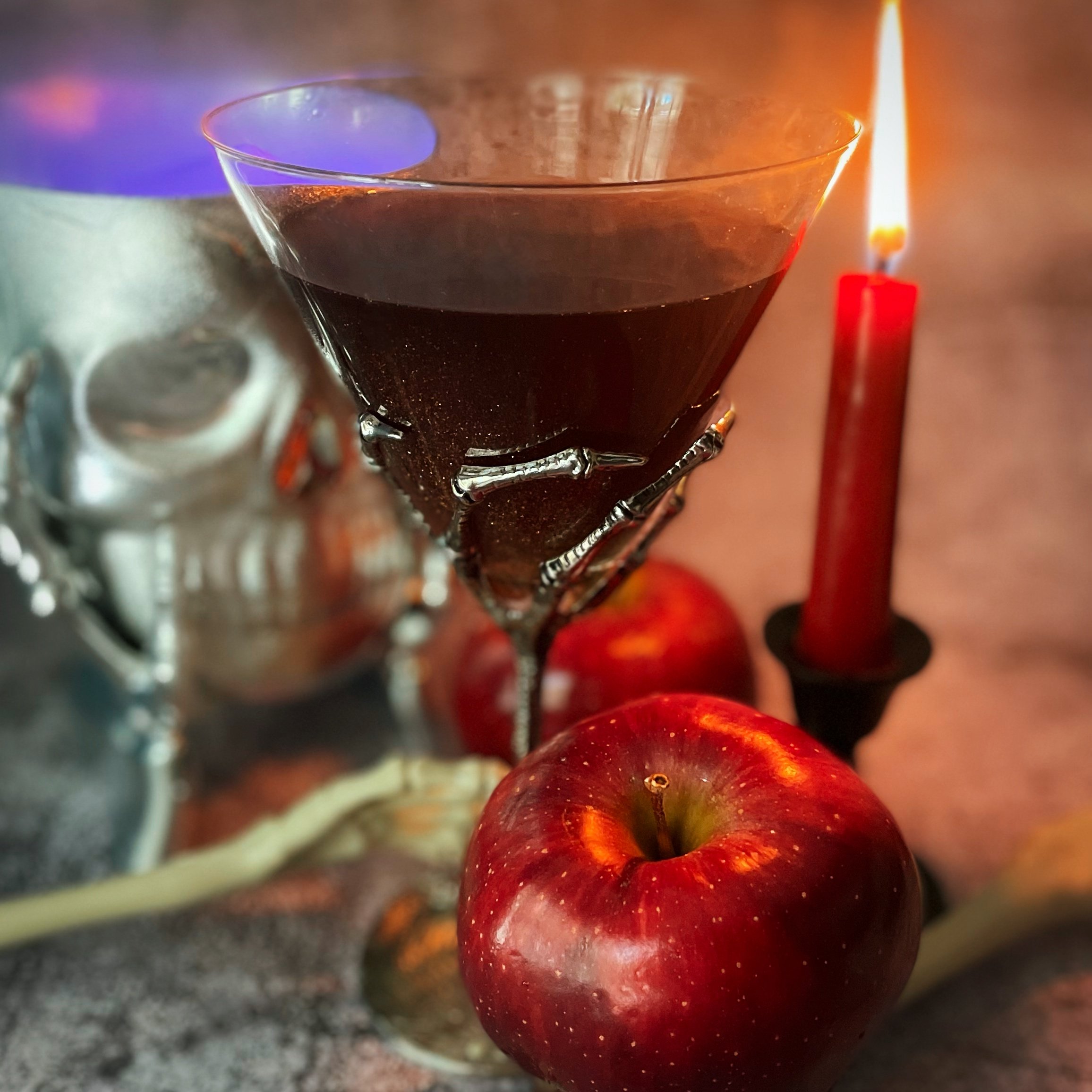 Recipe for poison apple martini perfect for a Halloween party cocktail or mocktail.