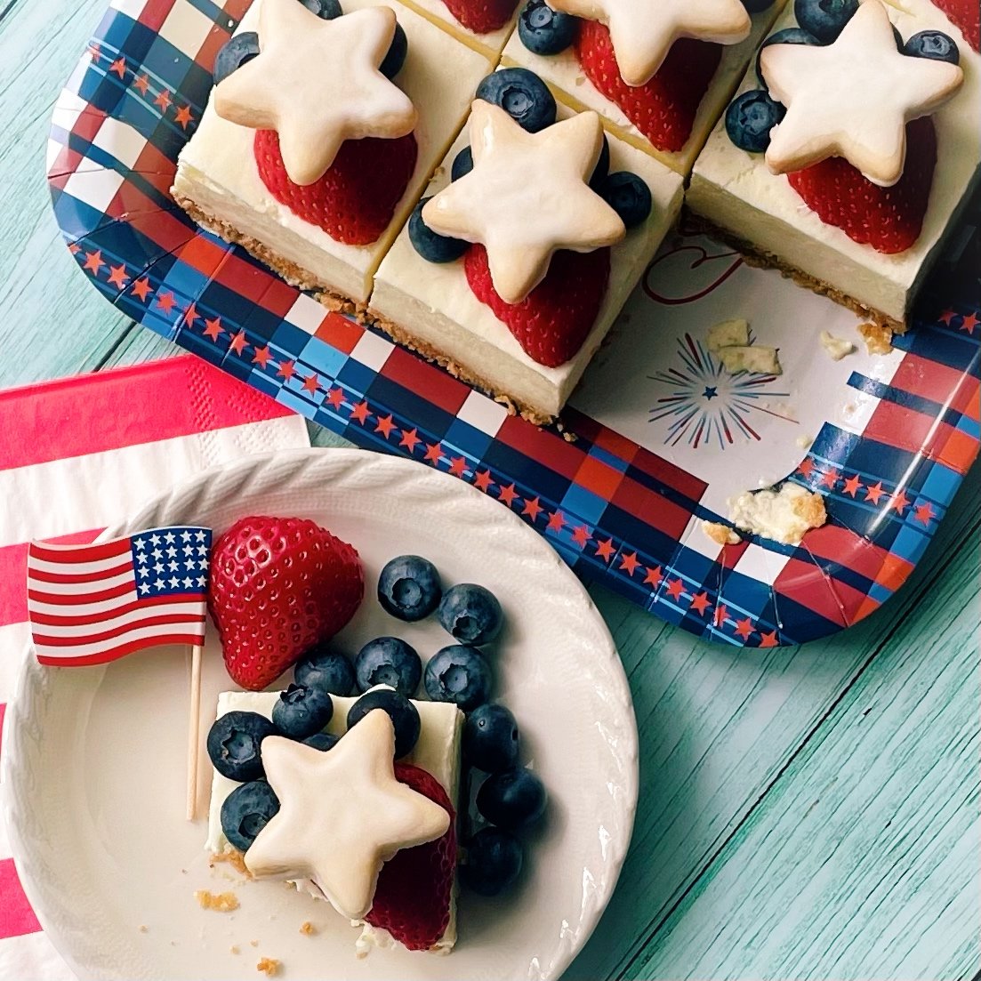 Light and fluffy lemon icebox pie bars dessert patriotic.