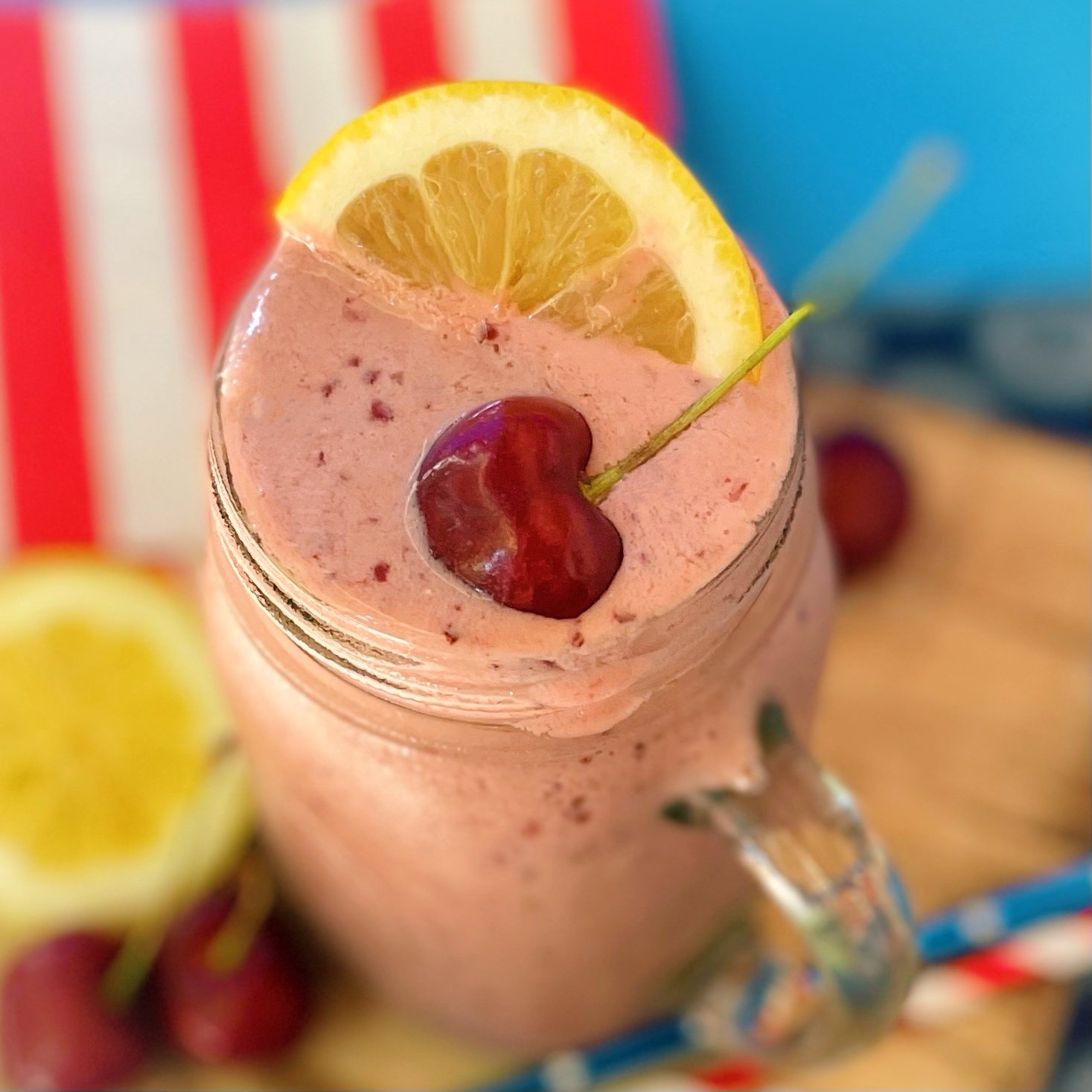 Creamy cherry smoothie made without banana dairy free recipe.