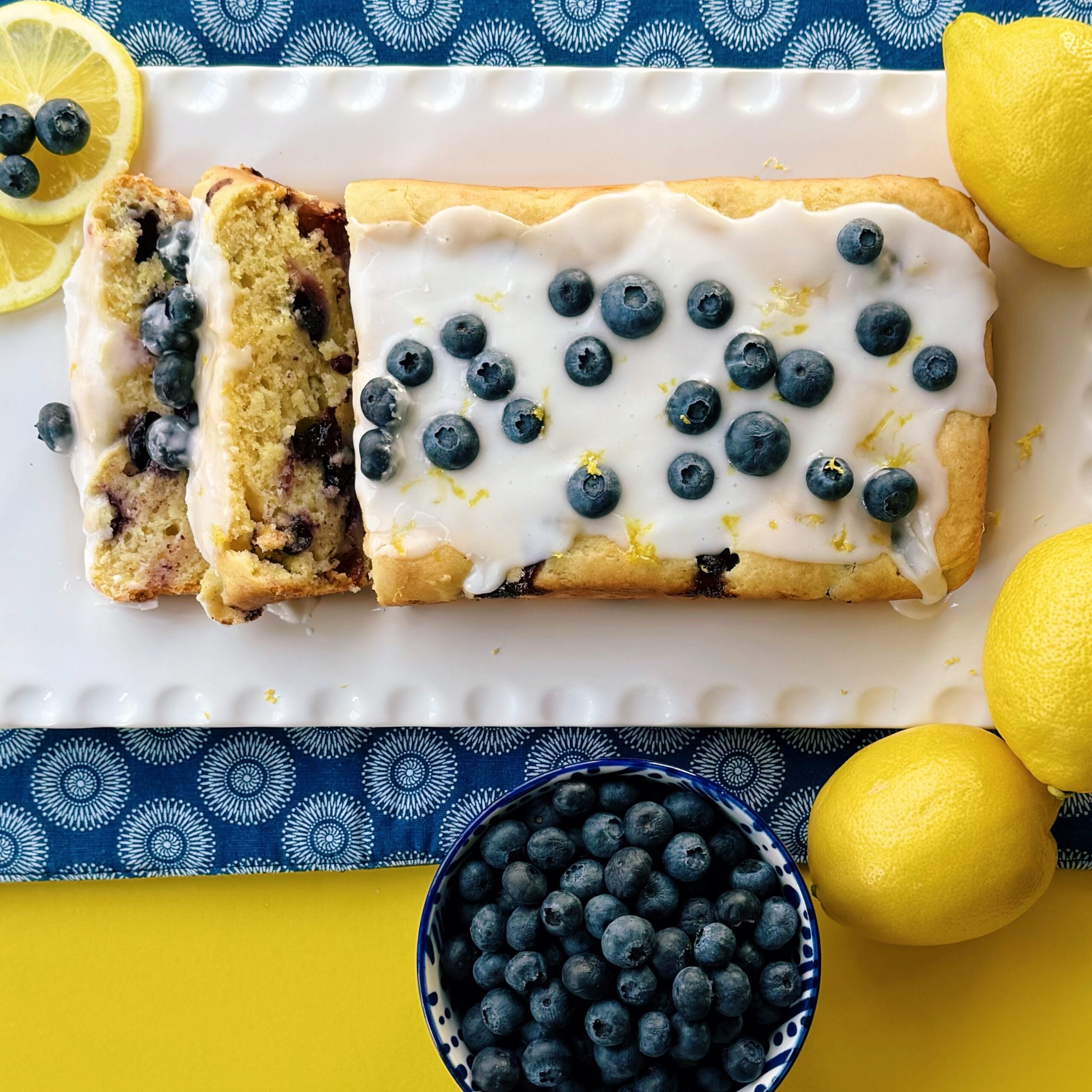 Easy lemon blueberry yogurt loaf cake made with no eggs