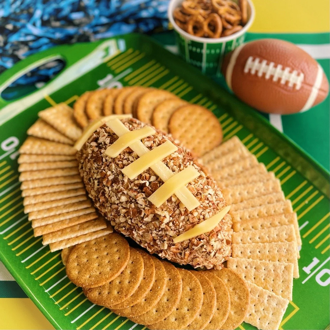 game day appetizer idea for homemade cheeseball